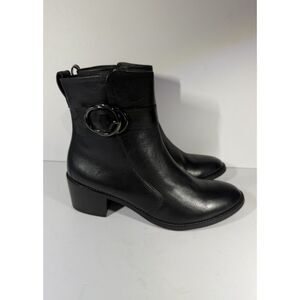Paul Green Black Leather Ankle Boots Buckle Strap Size  8.5